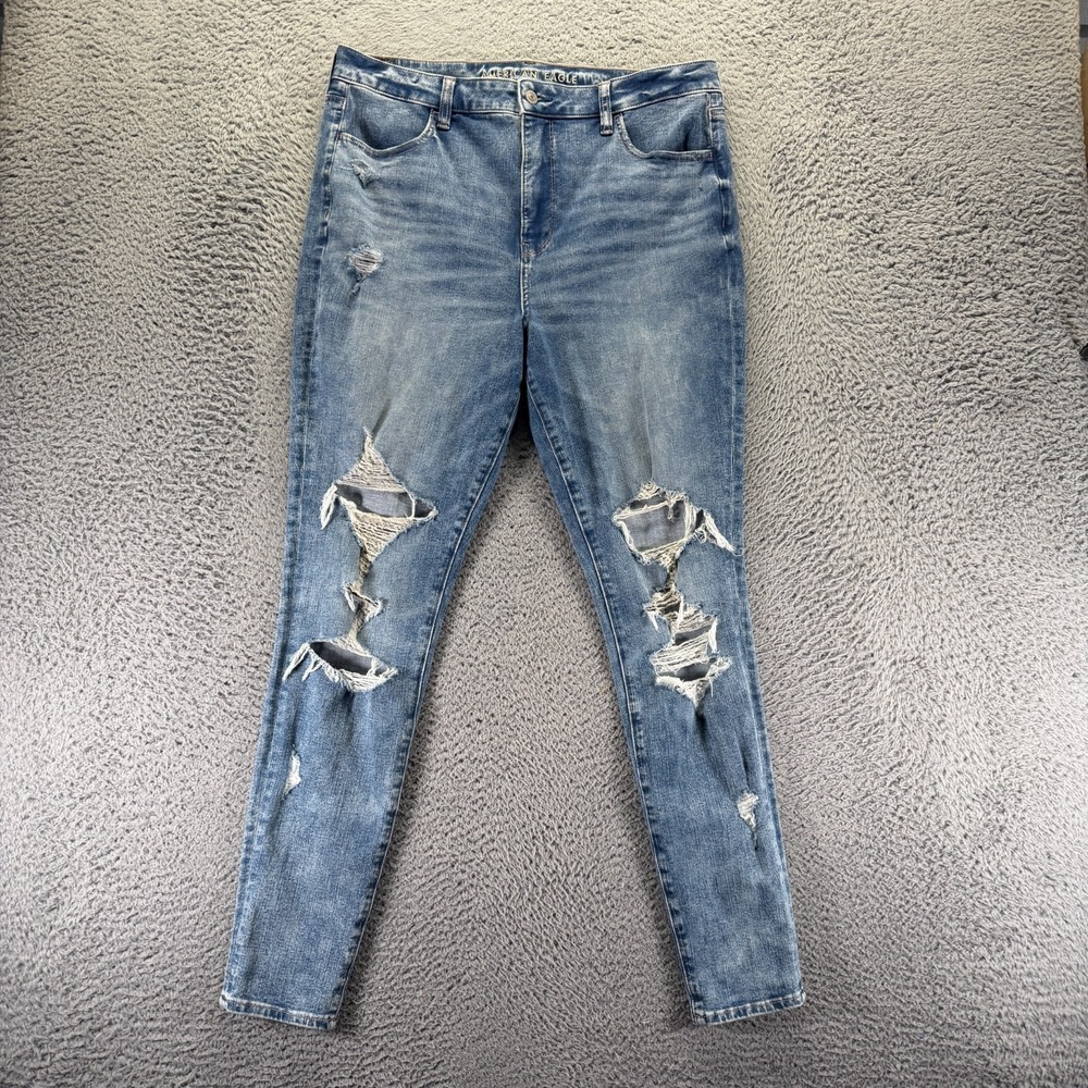 American Eagle Outfitters Dream Jeans Womens 16 Blue Cotton Jegging Distressed